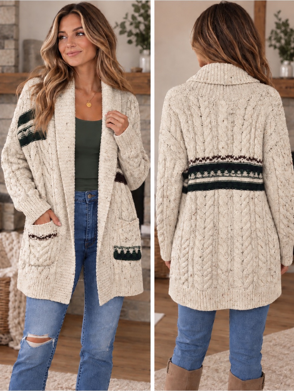 BP Nordstrom Cable Knit Cardigan S Cream Wool Blend Fair Isle Grandpa Sweater
